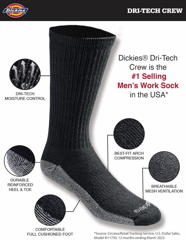 Men's Dri-Tech Original Moisture Control Crew Socks, Available in M-XXL (6, 12, 18 Pairs) - Image 3
