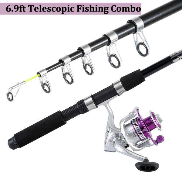 Fishing Pole Combo, 6.9ft 2Pcs Telescopic Rods Set, Collapsible Carbon Fiber Fishing Rods, 2PCS Spinning Reel Set with Carrier Bag Freshwater Fishing Rod and Reel Combos Kits - Image 3