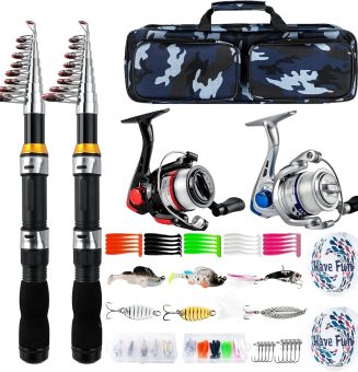 Telescopic Fishing Rod Reel Combo 2PCS 6.89FT Collapsible Fishing Pole Spinning Reel Lures Accessories with Fishing Bag Portable Fishing Rod Kit for Saltwater Freshwater Travel Fishermen Gift